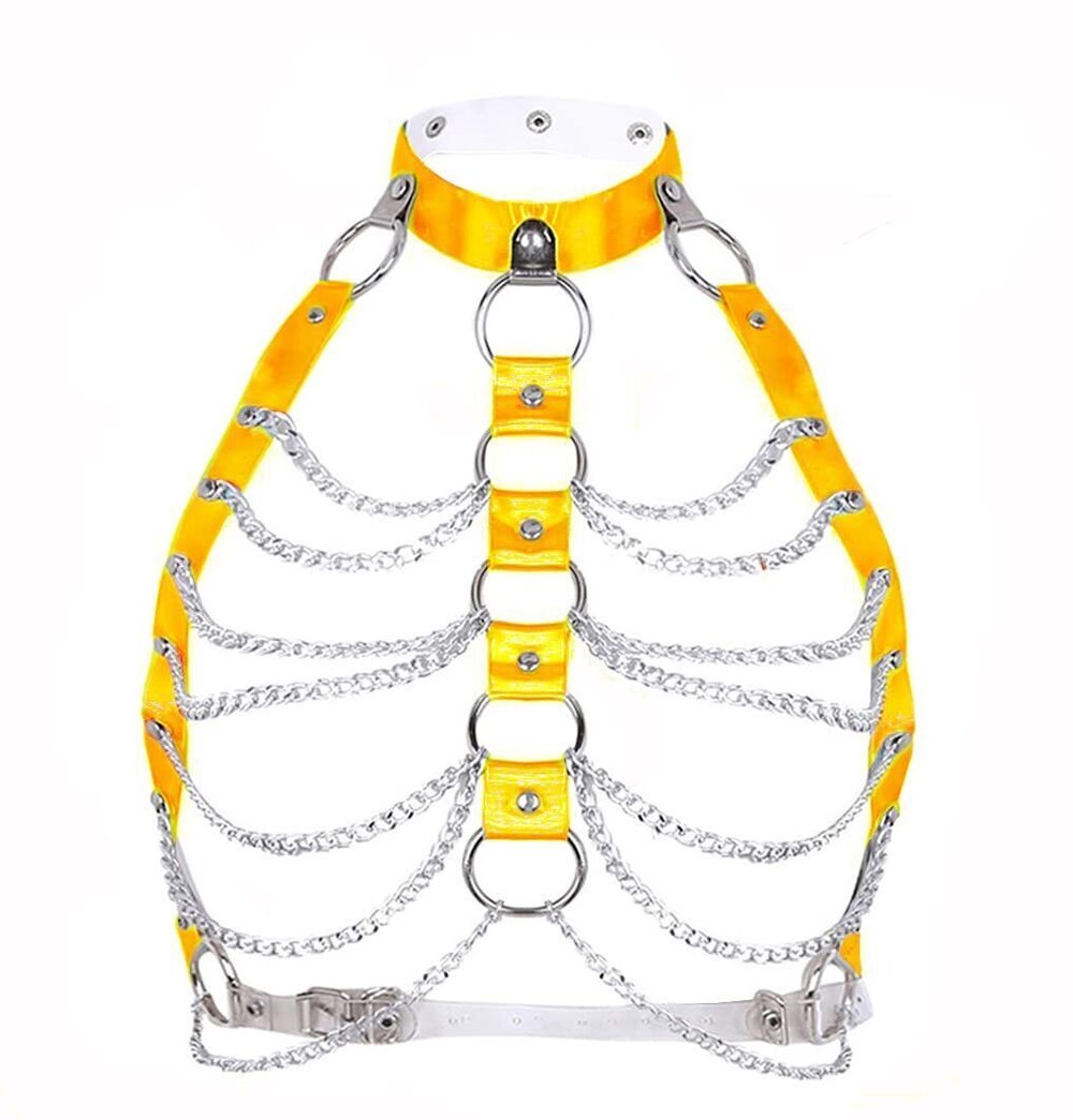 5570 Rave Hologram Body Chest Harness Cage Bra Choker Chain Belts Body